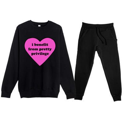 Funny I Benefit From Pretty Privilege 2000s Celebrity Style Meme Premium Crewneck Sweatsuit Set