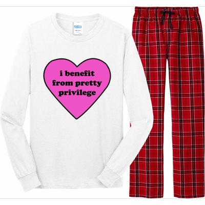 Funny I Benefit From Pretty Privilege 2000s Celebrity Style Meme Long Sleeve Pajama Set