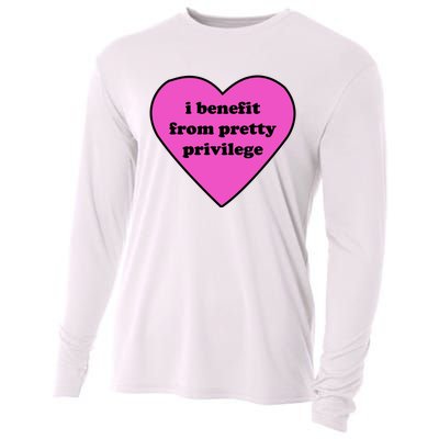 Funny I Benefit From Pretty Privilege 2000s Celebrity Style Meme Cooling Performance Long Sleeve Crew