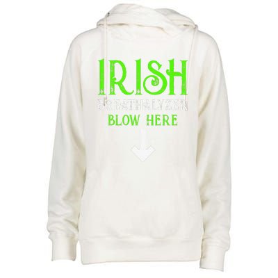 Funny Irish Breathalyzer Blow Here Saint Patricks Day Party Womens Funnel Neck Pullover Hood