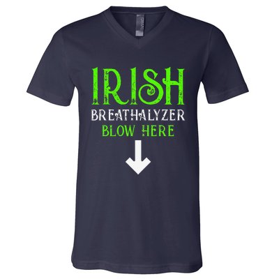 Funny Irish Breathalyzer Blow Here Saint Patricks Day Party V-Neck T-Shirt