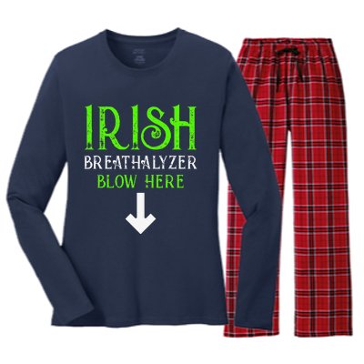 Funny Irish Breathalyzer Blow Here Saint Patricks Day Party Women's Long Sleeve Flannel Pajama Set 