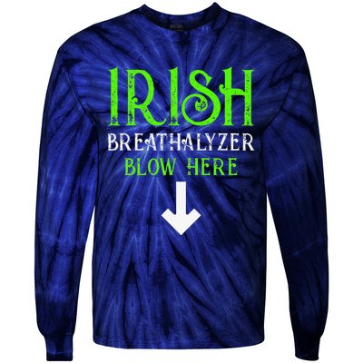 Funny Irish Breathalyzer Blow Here Saint Patricks Day Party Tie-Dye Long Sleeve Shirt