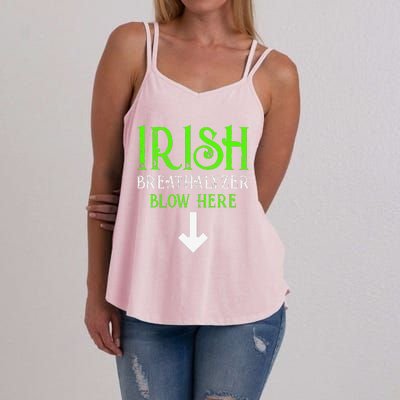 Funny Irish Breathalyzer Blow Here Saint Patricks Day Party Women's Strappy Tank