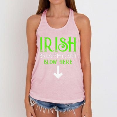 Funny Irish Breathalyzer Blow Here Saint Patricks Day Party Women's Knotted Racerback Tank