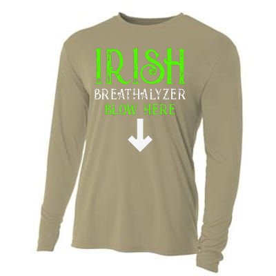 Funny Irish Breathalyzer Blow Here Saint Patricks Day Party Cooling Performance Long Sleeve Crew