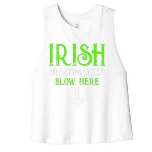 Funny Irish Breathalyzer Blow Here Saint Patricks Day Party Women's Racerback Cropped Tank