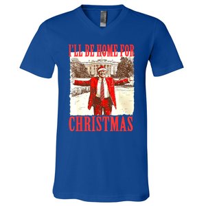 Funny ILl Be Home For Christmas Santa Trump Xmas 2024 Gift V-Neck T-Shirt