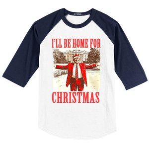 Funny ILl Be Home For Christmas Santa Trump Xmas 2024 Gift Baseball Sleeve Shirt