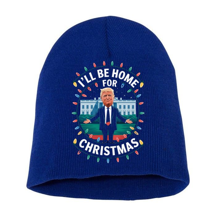 Funny ILl Be Home For Christmas Trump Santa Holiday Pajamas Gift Short Acrylic Beanie