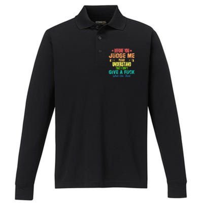 Funny Introvert Before You Judge Me Vintage Performance Long Sleeve Polo