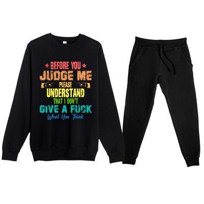 Funny Introvert Before You Judge Me Vintage Premium Crewneck Sweatsuit Set