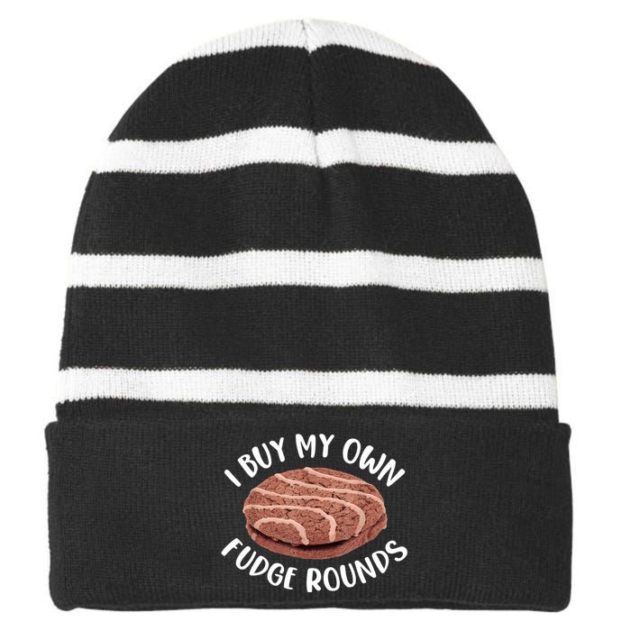 Funny I Buy My Own Fudge Rounds Vintage Fudge Rounds Striped Beanie with Solid Band