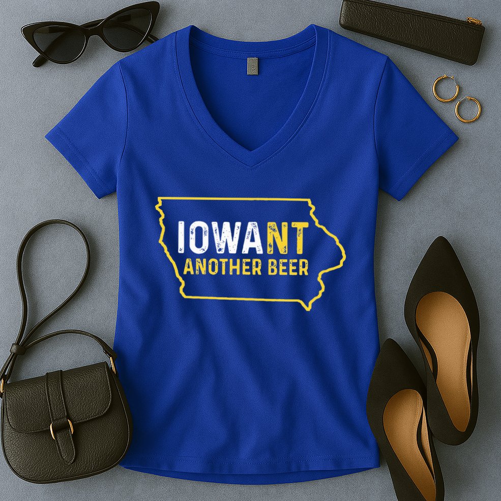 Funny Iowa Beer Distressed Iowa State Map Women's V-Neck T-Shirt