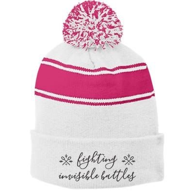 Fighting Invisible Battles Invisible Illness Awareness Stripe Pom Pom Beanie