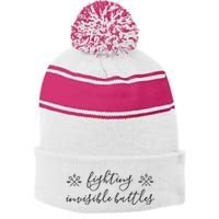 Fighting Invisible Battles Invisible Illness Awareness Stripe Pom Pom Beanie