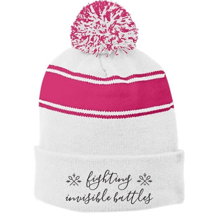 Fighting Invisible Battles Invisible Illness Awareness Stripe Pom Pom Beanie
