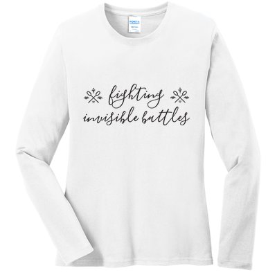 Fighting Invisible Battles Invisible Illness Awareness Ladies Long Sleeve Shirt
