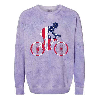 FUN INSPIRATIONAL . BICYCLIST AMERICAN FLAG BIKE FREEDOM Colorblast Crewneck Sweatshirt