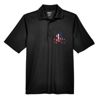 FUN INSPIRATIONAL . BICYCLIST AMERICAN FLAG BIKE FREEDOM Men's Origin Performance Piqué Polo