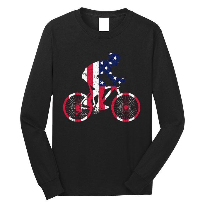 FUN INSPIRATIONAL . BICYCLIST AMERICAN FLAG BIKE FREEDOM Long Sleeve Shirt