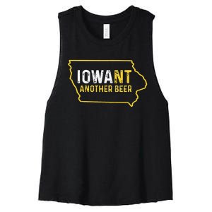 Funny Iowa Beer Distressed Iowa State Map Women's Racerback Cropped Tank