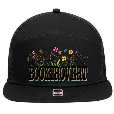 Floral Introverted Book Lover Booktrovert Funny Gift 7 Panel Mesh Trucker Snapback Hat