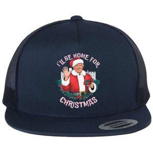 Funny ILl Be Home For Christmas Santa Trump Political Pjs Flat Bill Trucker Hat