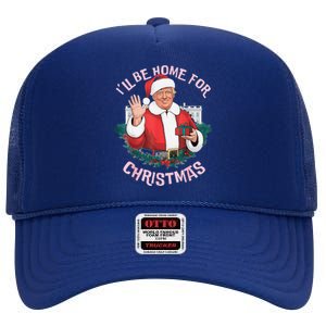 Funny ILl Be Home For Christmas Santa Trump Political Pjs High Crown Mesh Back Trucker Hat