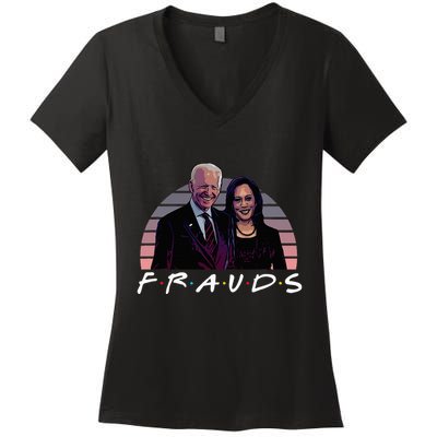 Frauds Impeach Biden Harris Now Anti Joe Biden Women's V-Neck T-Shirt