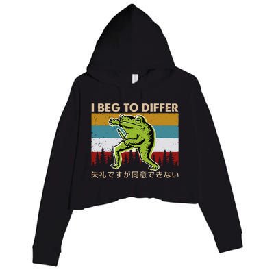 Funny I Beg To Differ Frog Japanese Amphibian Frog Crop Fleece Hoodie