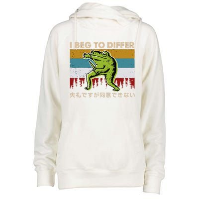 Funny I Beg To Differ Frog Japanese Amphibian Frog Womens Funnel Neck Pullover Hood