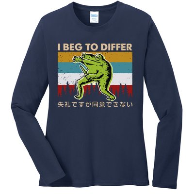 Funny I Beg To Differ Frog Japanese Amphibian Frog Ladies Long Sleeve Shirt