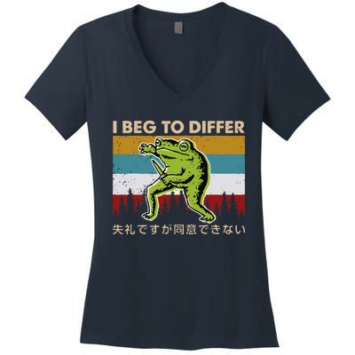 Funny I Beg To Differ Frog Japanese Amphibian Frog Women's V-Neck T-Shirt