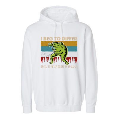 Funny I Beg To Differ Frog Japanese Amphibian Frog Garment-Dyed Fleece Hoodie