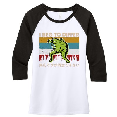 Funny I Beg To Differ Frog Japanese Amphibian Frog Women's Tri-Blend 3/4-Sleeve Raglan Shirt