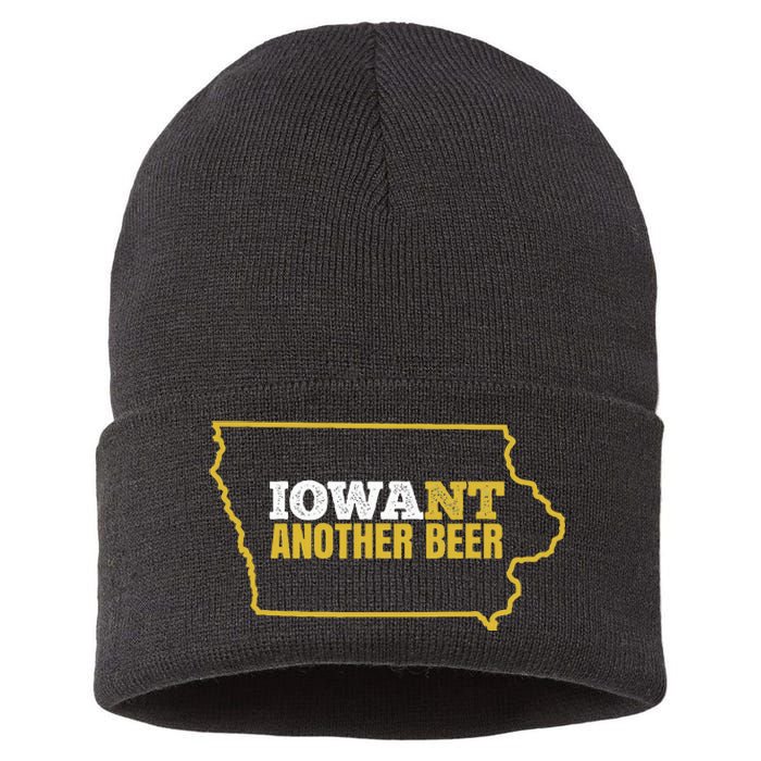 Funny Iowa Beer Distressed Iowa State Map Sustainable Knit Beanie