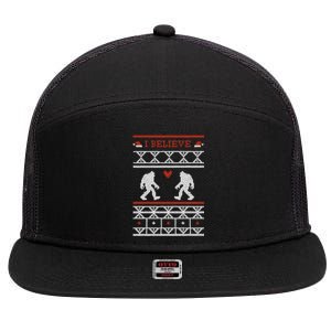 Funny I Believe Sasquatch Ugly Christmas Sweater Bigfoot Gift 7 Panel Mesh Trucker Snapback Hat