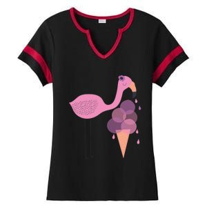 Flamingo Ice Cream Summer Vacay Party Beach Vibes Gift Ladies Halftime Notch Neck Tee