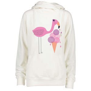 Flamingo Ice Cream Summer Vacay Party Beach Vibes Gift Womens Funnel Neck Pullover Hood