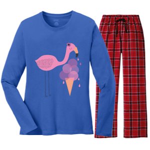 Flamingo Ice Cream Summer Vacay Party Beach Vibes Gift Women's Long Sleeve Flannel Pajama Set 