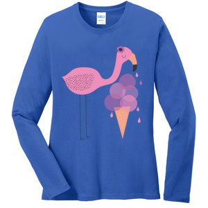 Flamingo Ice Cream Summer Vacay Party Beach Vibes Gift Ladies Long Sleeve Shirt