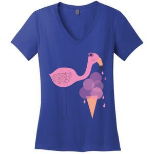 Flamingo Ice Cream Summer Vacay Party Beach Vibes Gift Women's V-Neck T-Shirt