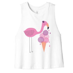 Flamingo Ice Cream Summer Vacay Party Beach Vibes Gift Women's Racerback Cropped Tank