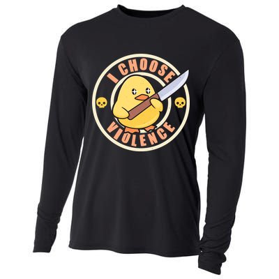 Funny I Choose Violence Baby Chick With Knife Cooling Performance Long Sleeve Crew