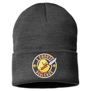 Funny I Choose Violence Baby Chick With Knife Sustainable Knit Beanie