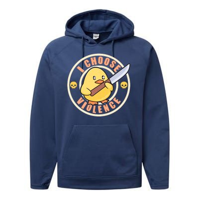 Funny I Choose Violence Baby Chick With Knife Performance Fleece Hoodie