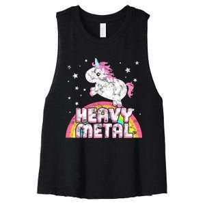 Funny Ironic Cool Unicorn Heavy Metal Music Festival Women's Racerback Cropped Tank