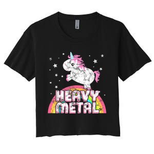 Funny Ironic Cool Unicorn Heavy Metal Music Festival Women's Crop Top Tee