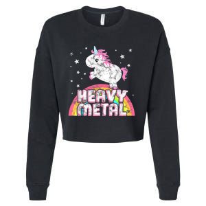 Funny Ironic Cool Unicorn Heavy Metal Music Festival Cropped Pullover Crew